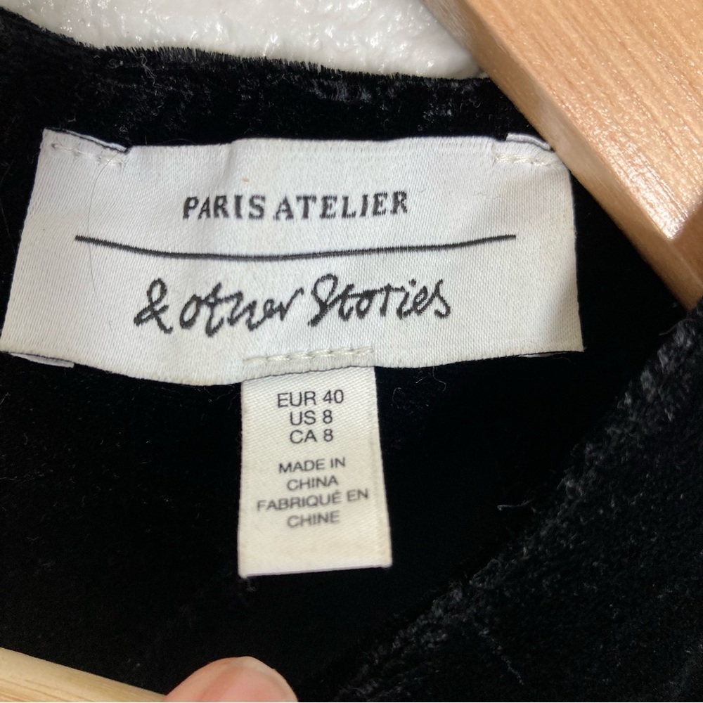 & Other Stories Crushed Velvet Black Swing Dress Short Sleeves Size 8 A- Line - Picture 14 of 16